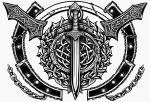 Valhalla sword shield  axe Valknut barbed wire chains tattoo idea