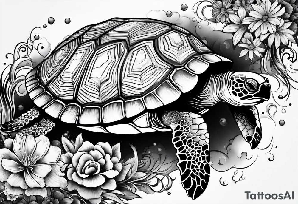 wave, turtle, flower, palm tattoo idea