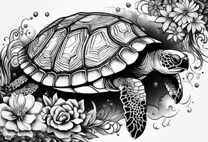 wave, turtle, flower, palm tattoo idea