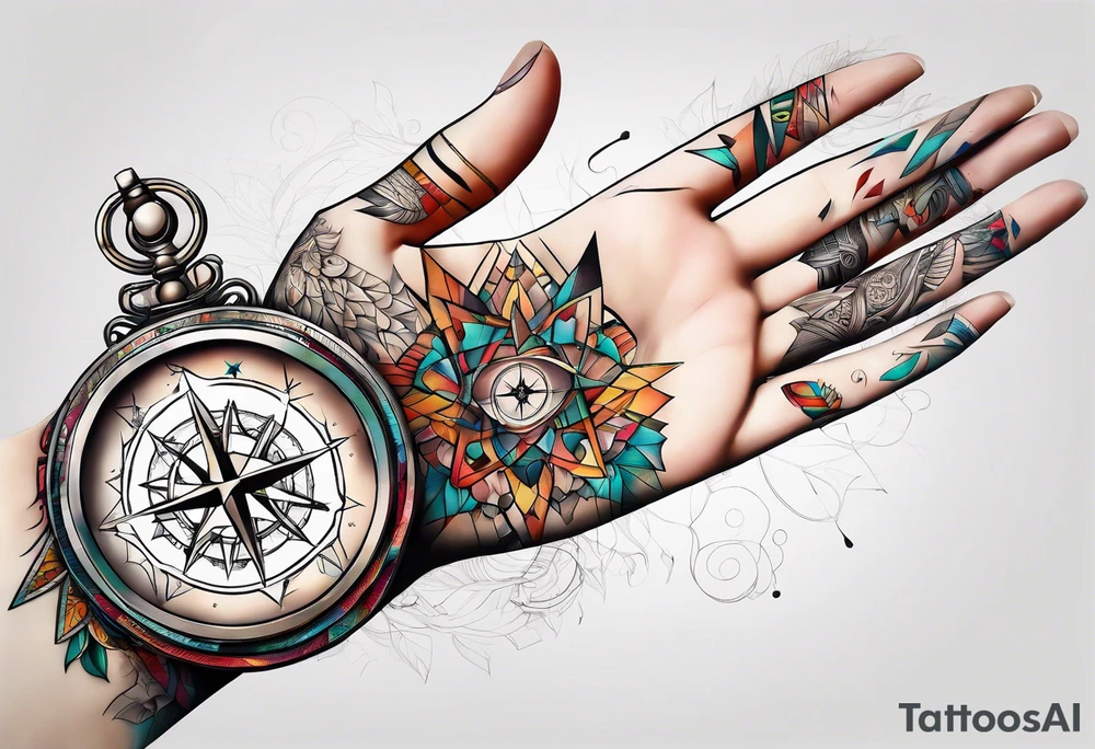 Creation of Adam hands with compass geometric tattoo idea