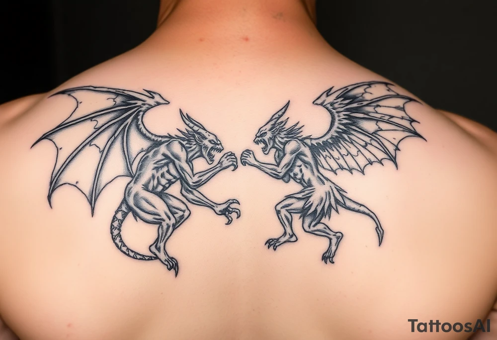 Demon vs angel fighting tattoo idea