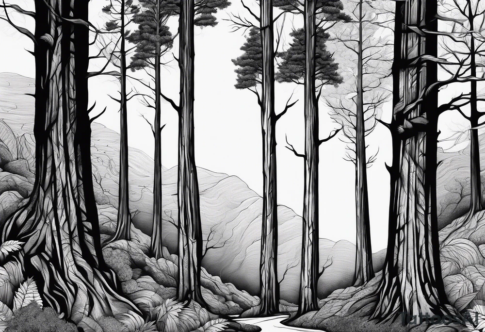 3 tall skinny trees growing out of the same root tattoo idea