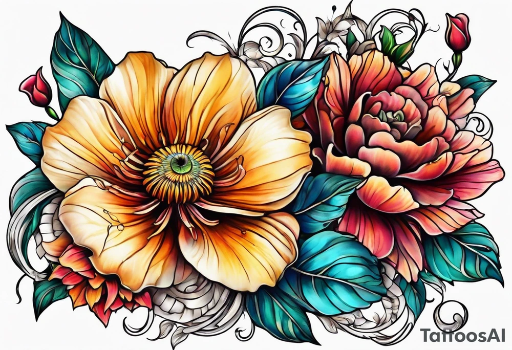 sea, flower tattoo idea