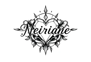 Pequena e delicada com o nome neiriane e um coração em cima pequeno tattoo idea