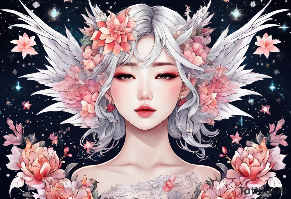 Constellation, wing , snow , cross , dragon female japan kawaii , flower tattoo idea