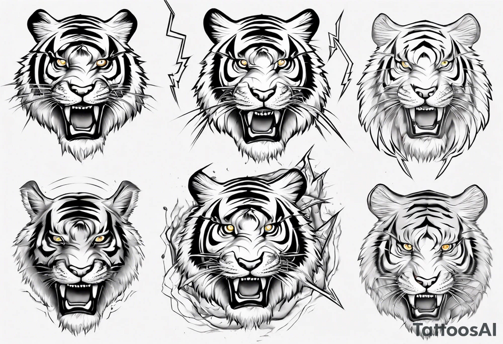 Tiger with lightning for a forearm sleeve tattoo idea
