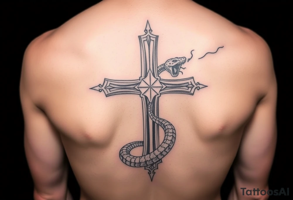 Cross slaying the snake tattoo idea
