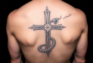 Cross slaying the snake tattoo idea