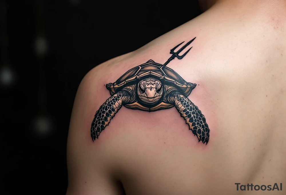turtle with trident tattoo idea