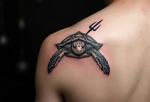 turtle with trident tattoo idea