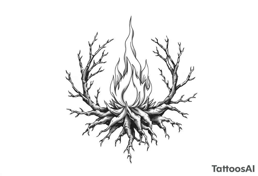 a round flame imprisoned in a roots circle tattoo idea