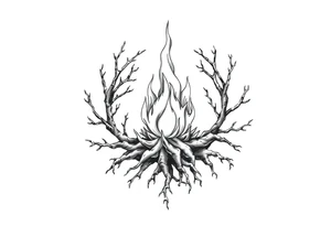 a round flame imprisoned in a roots circle tattoo idea