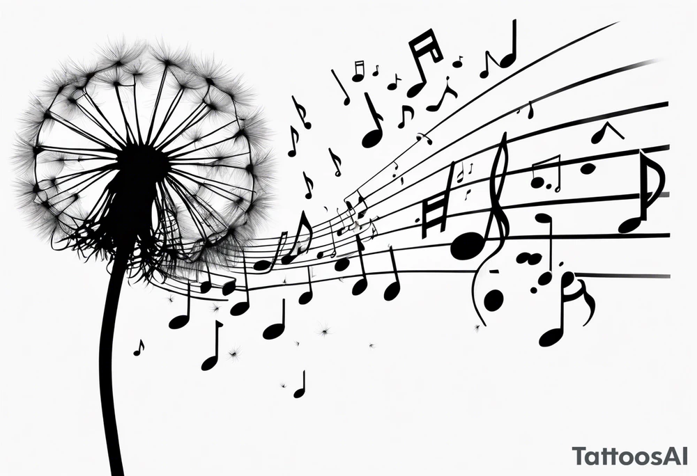 Dandelion puff breaking off into music notes tattoo idea