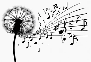 Dandelion puff breaking off into music notes tattoo idea