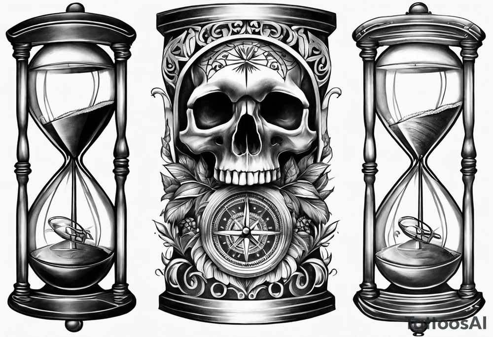 Hour glass skull compass tattoo idea