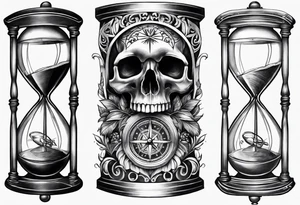 Hour glass skull compass tattoo idea