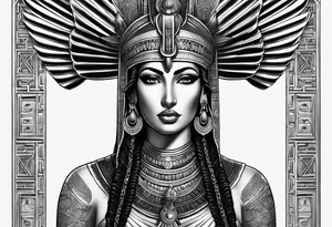 black and gray photo realistic goddess isis with minimal detail tattoo idea