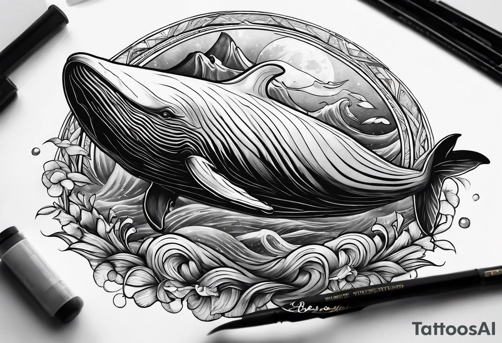 shynx cat riding a whale tattoo idea
