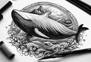 shynx cat riding a whale tattoo idea