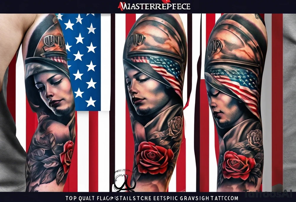 american flag leg sleeve tattoo idea