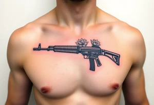 ak 47 black silhouette with floreal details tattoo idea