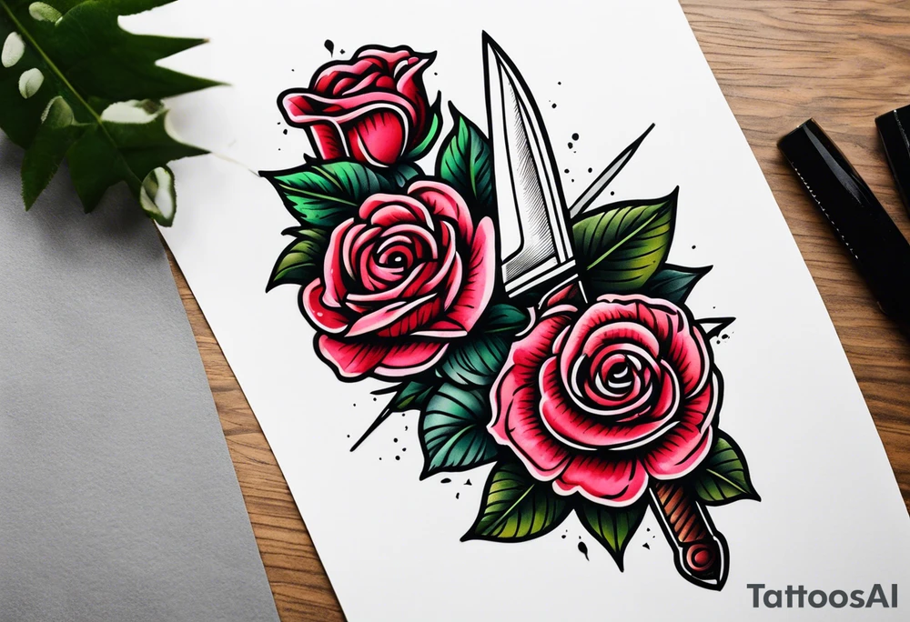 Messer mit Stacheldraht und Rose tattoo idea