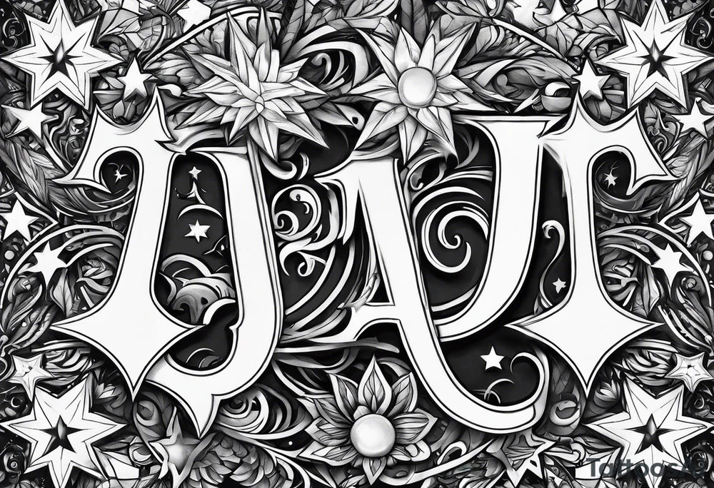 two stars with small stars shaped like the letter J tattoo idea