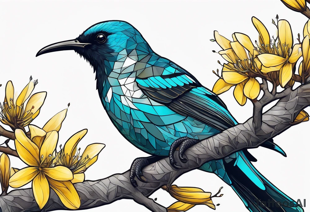 Tui bird in Kowhai tree tattoo idea