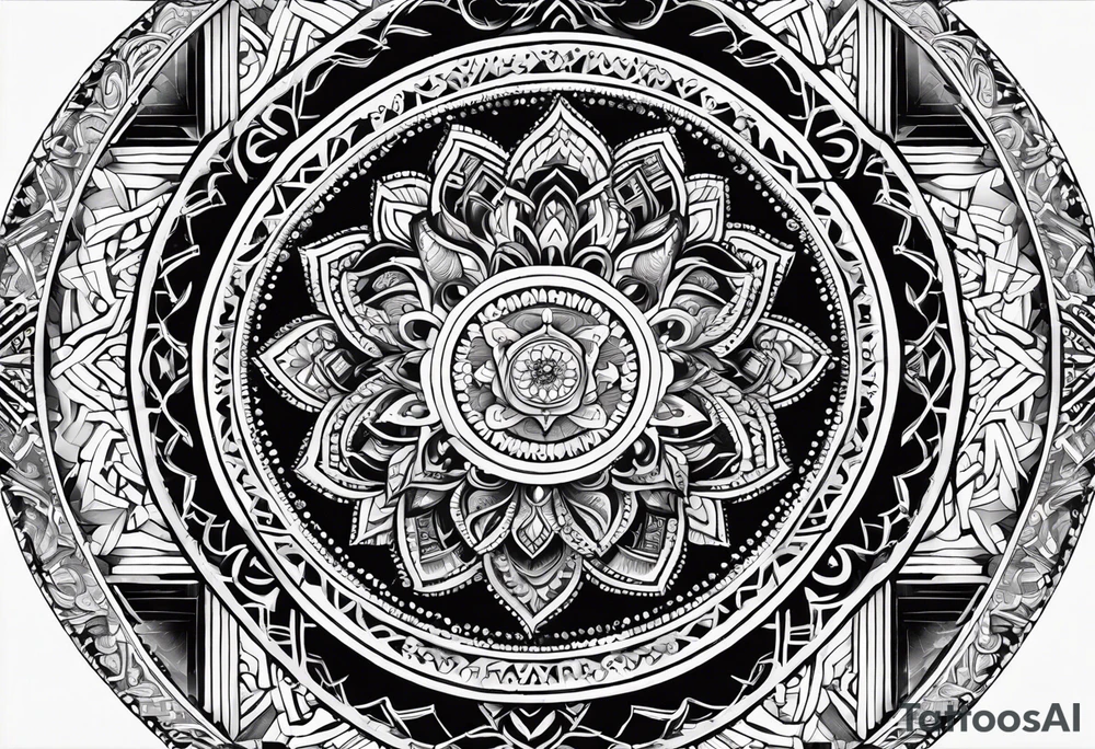 Combine intricate mandala patterns with religious symbols representing your faith at the center tattoo idea