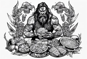 Savage warrior feeding the weak with the world on his shoulders tattoo idea