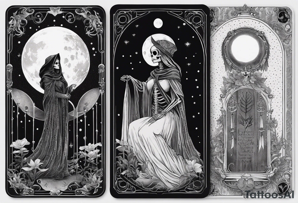 High priestess skeleton moon tarot card tattoo idea