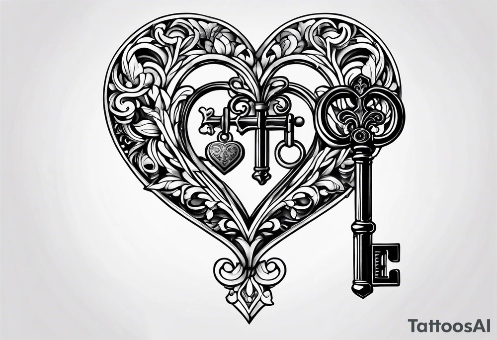 Heart shaped antique key tattoo idea