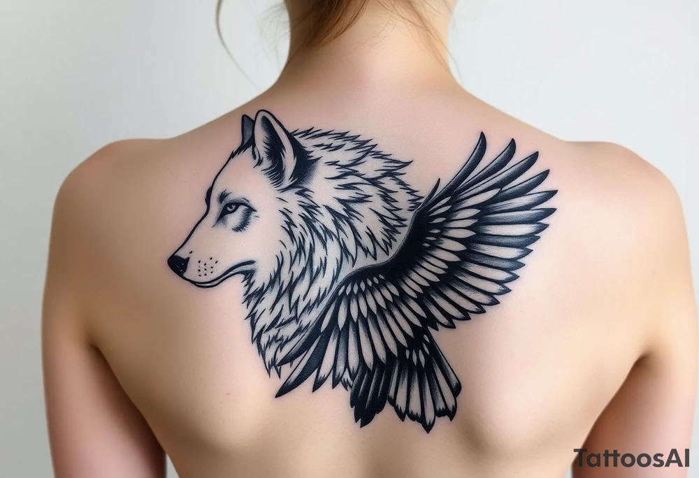 Wolf and raven tattoo idea