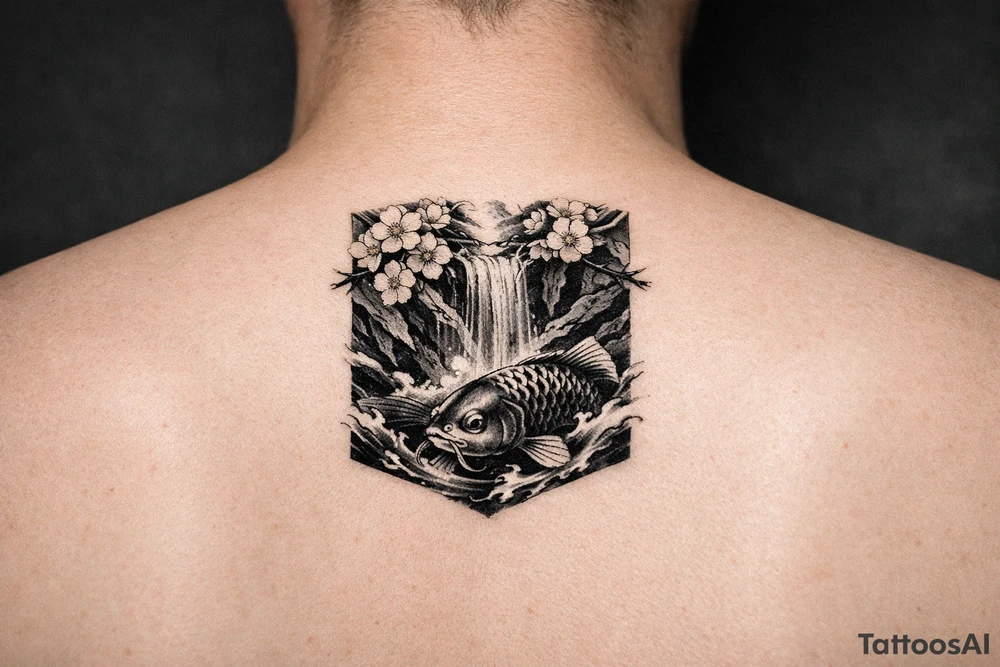 Asian style Cherry blossoms, waterfall, koi
half sleeve tattoo idea
