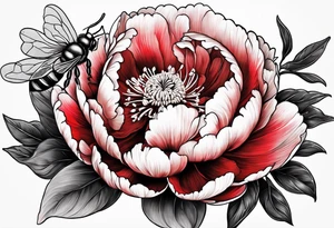 red peony with bee tattoo idea