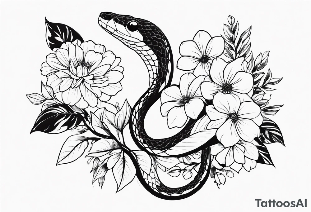 Snake and flowers tattoo idea