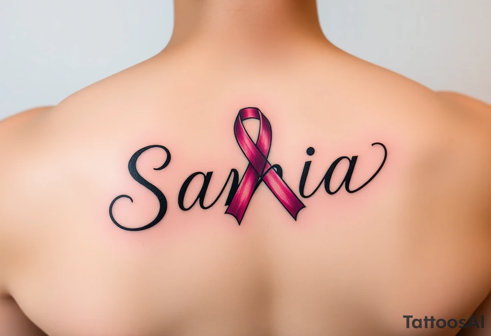 The name Samia. With a breast cancer (in pink) ribbon flowing off the last a. tattoo idea
