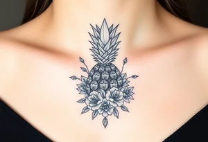powerful pineapple with a crown,and diamonds and roses tattoo idea