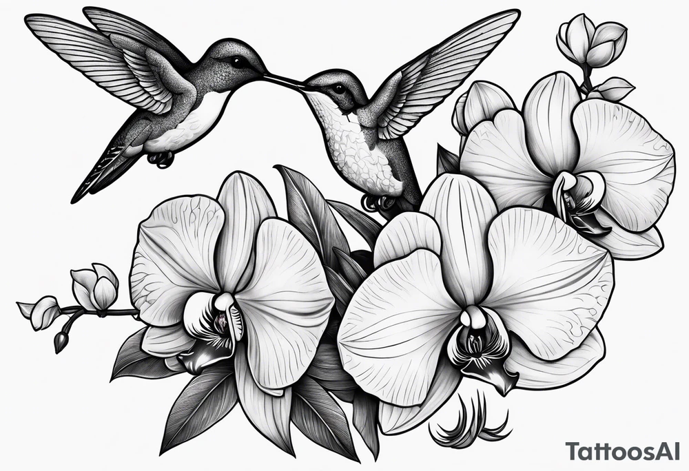 An anchor and orchids and a hummingbird tattoo idea