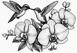 An anchor and orchids and a hummingbird tattoo idea