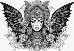 kali, alien goddess, valkrye, pirate, zenza, lotus, wing, pachamama, skull, black panther tattoo idea