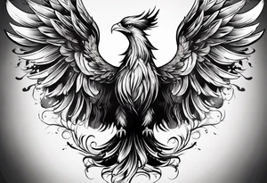 Rising phoenix against dark background, from forearm to shoulder. tattoo idea