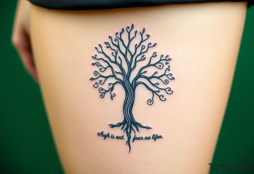 mystical tree of life with a saying underneath tattoo idea