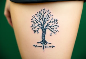 mystical tree of life with a saying underneath tattoo idea