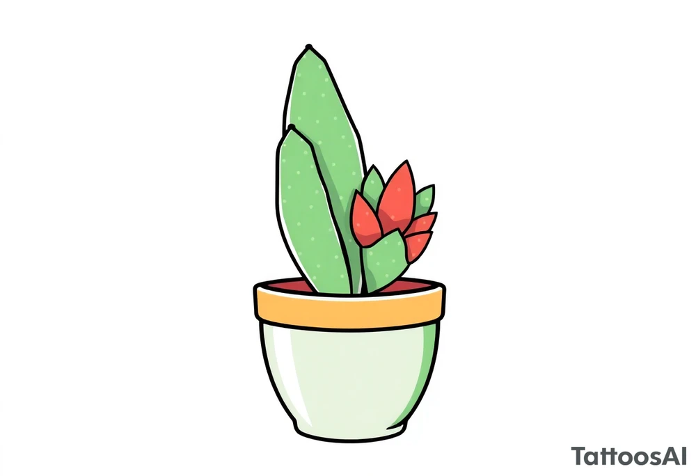 cute cacti and succulent in a pot tattoo idea