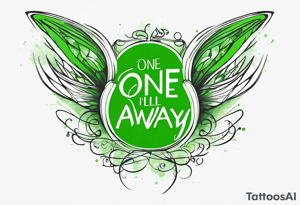 Green fairy wings with text “one day I’ll fly away” tattoo idea