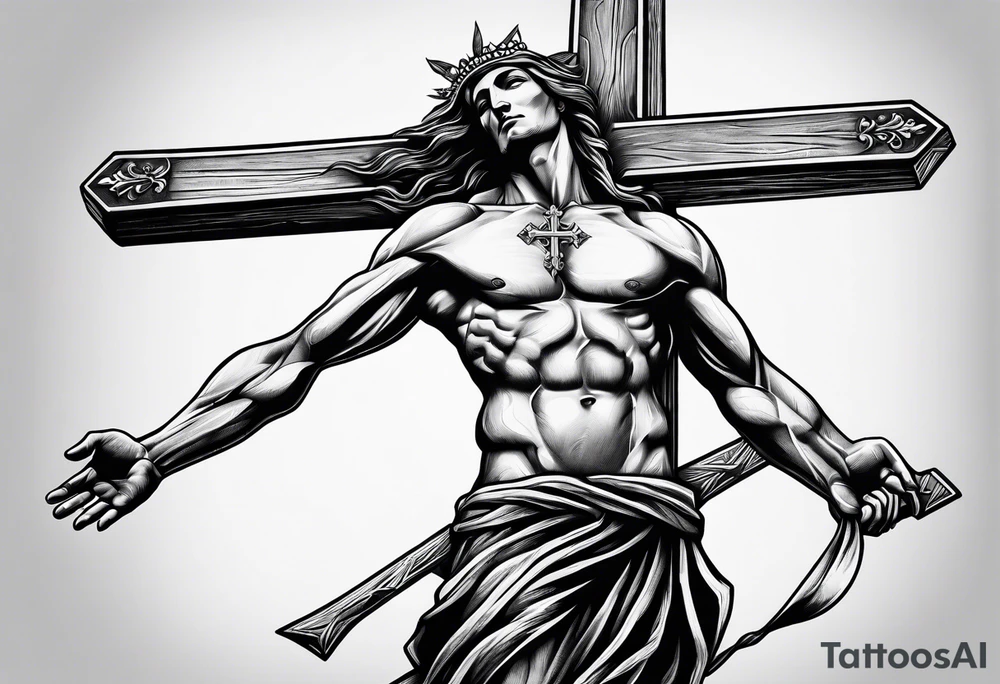 skinny man carrying a cross tattoo idea