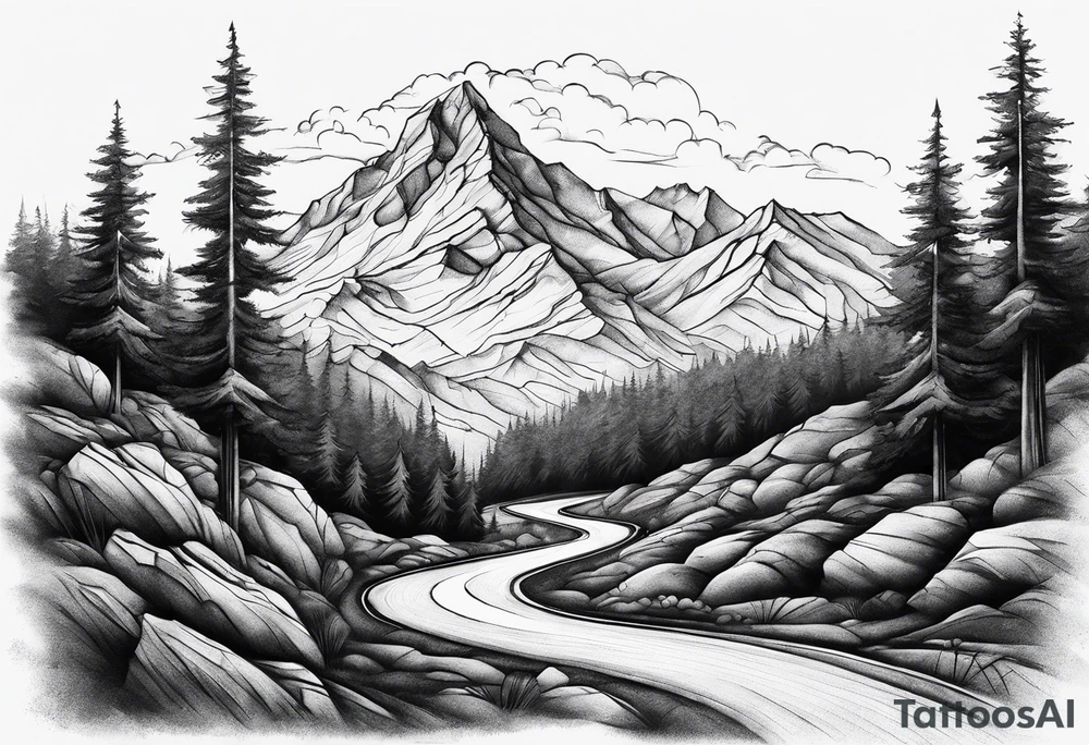 road into mountain tattoo idea