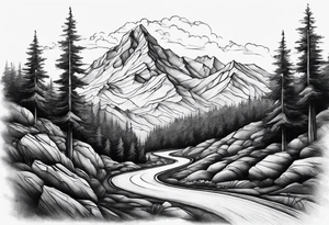 road into mountain tattoo idea