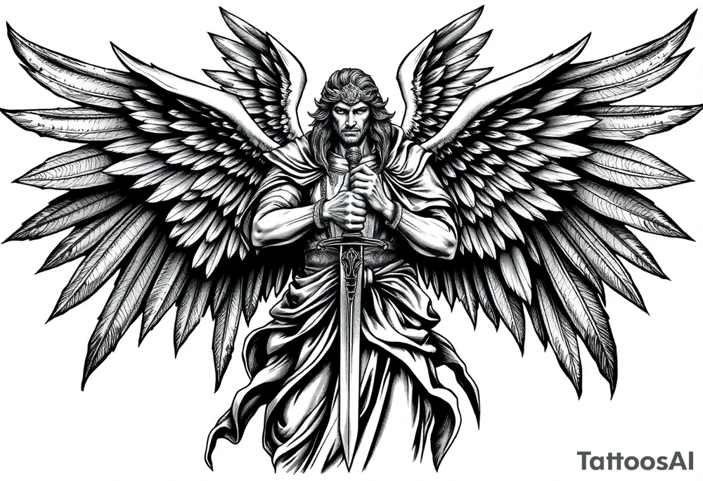 Holy Archangel, Biblical, Christianity, Archangel Michael, Hebrew, Guards of Christianity, Holding a sword, having six wings, seraphim tattoo idea
